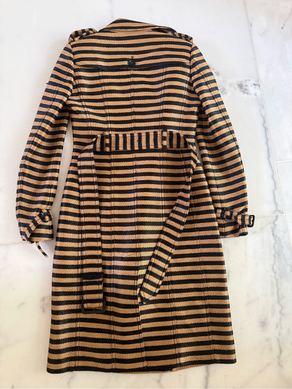 Burberry Striped Double-Breasted Trench Coat in Tan and Black - Picture 7 of 8